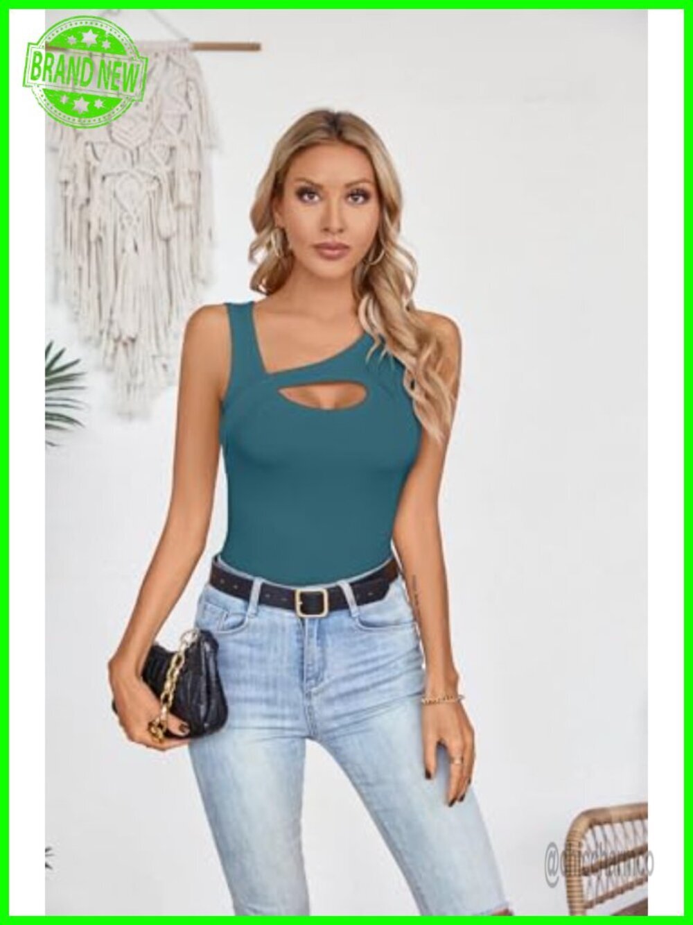Ribbed Tank Top Cutout Sleeveless Sexy Y2K Fitted Summer Top Stretchy - Picture 6 of 7